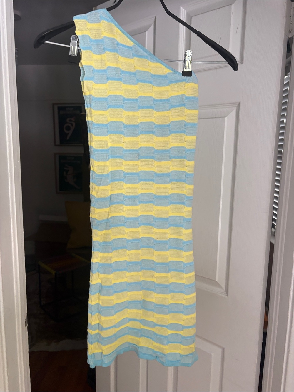 Gimaguas One-Shoulder Striped Knit Dress in Yellow & Light Blue